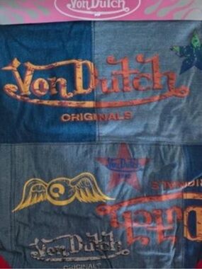 NWT Von Dutch Denim Patchwork Drawstring Backpack Bag Y2K Originals Side Zip